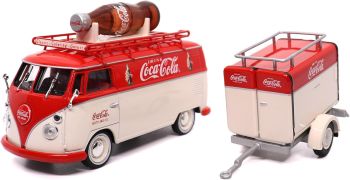 MCITY443060 - VOLKSWAGEN T1 combi 1960 met fles op dak en COCA-COLA aanhanger