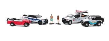 GREEN58053 - Set van 4 voertuigen - JEEP Wrangler 2012 FORD Police Interceptor Utillity 2020 FORD F-150 2016 en JEEP Jeepster cabrio 1967 - FLORIDA SUMMER BASH