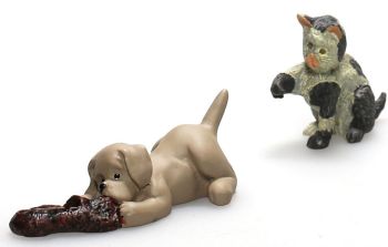 AKI0188 - Miniatuur hond en kat voor poppenhuis