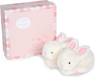 DC1308 - RABBIT CANDY - Pantoffels met roze rammelaar - 0/6 maanden