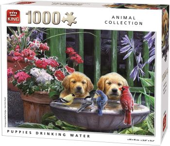 KING05668 - Puzzel 1000 stukjes puppy's en vogels