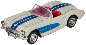 NEW48013G - CHEVROLET Corvette 1957 cabrio wit met blauwe strepen