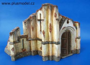 PLS006 - Miniatuur verwoeste kerkgevel om te monteren en te schilderen afmetingen 21 x 17 x 17 cm voor diorama