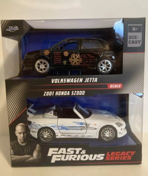 JAD35389 - 2 Car Pack VOLKSWAGEN Jetta Zwart en HONDA S2000 2001 Zilver FAST and Furious